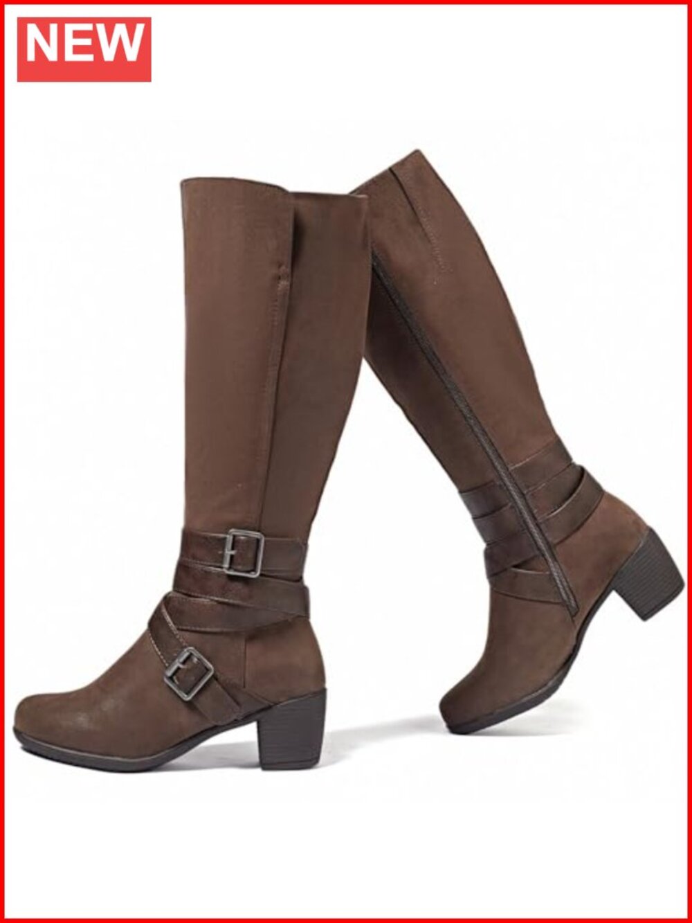 Faux Leather Knee High Heeled Boots Pointed Toe Block Heel